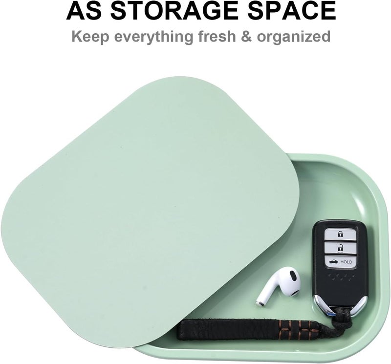 HOKirin Metal Tray with Soft Magnetic Lid,Metal Small Tray with Spill Proof Cover,Cute Blank Decorative Tray,Perfect for Home and On-The-Go,7” x 5.5” x 0.6"",Matcha, ZTZ0017 - Image 2